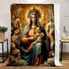 "Divine Mother and Child with Angels" Patterned Flannel Blanket Perfect for the Bedroom Living Room, Sofa, or a Little Nap