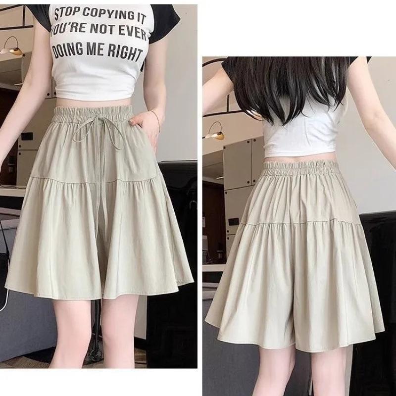 Women's Summer Ice Silk Wide-Leg Skort: Casual, Lightweight, Plus Size 5-Point Length