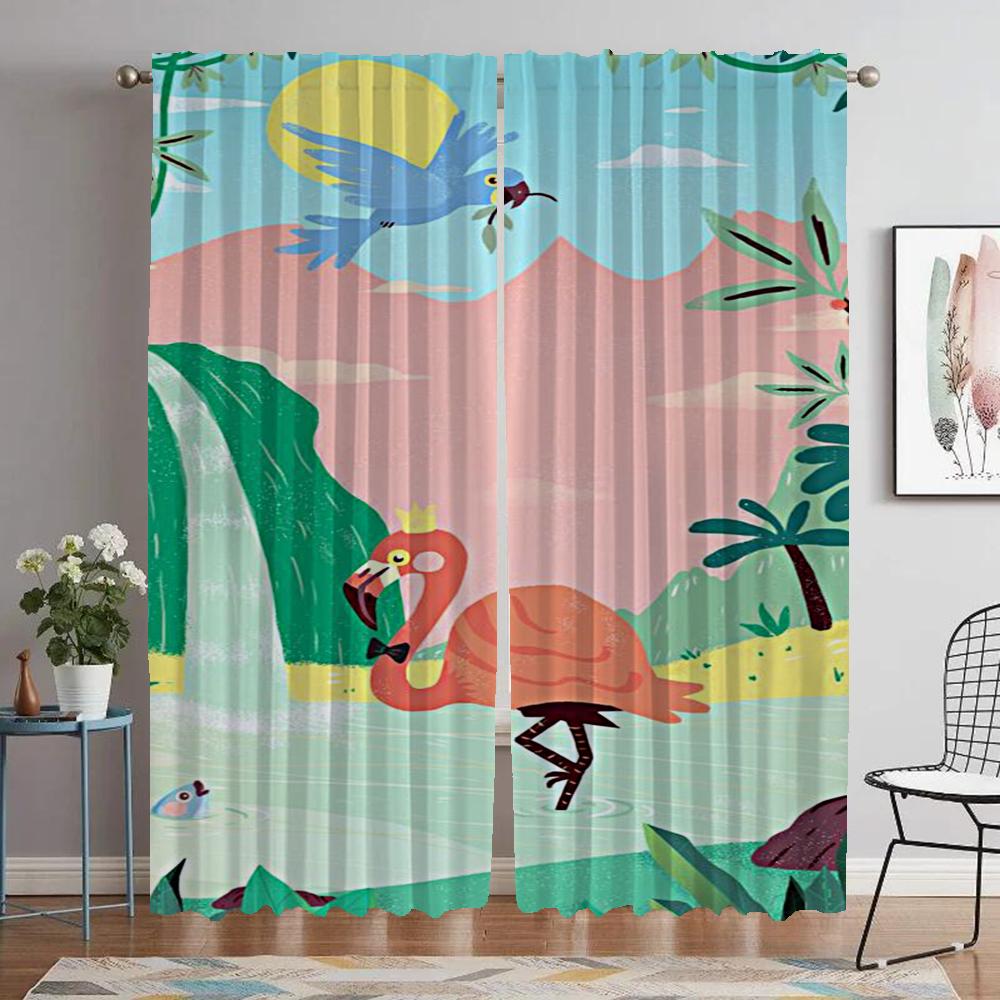 Flamingo Curtains for Living Room Curtain for Room 2 Panel Home Interior Curtains Shades Halloween Decoration Partition Kitchen