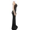 C6075 Women's Fashion Mesh Sleeveless V-Neck Long Dress with Hot Drill Detailing