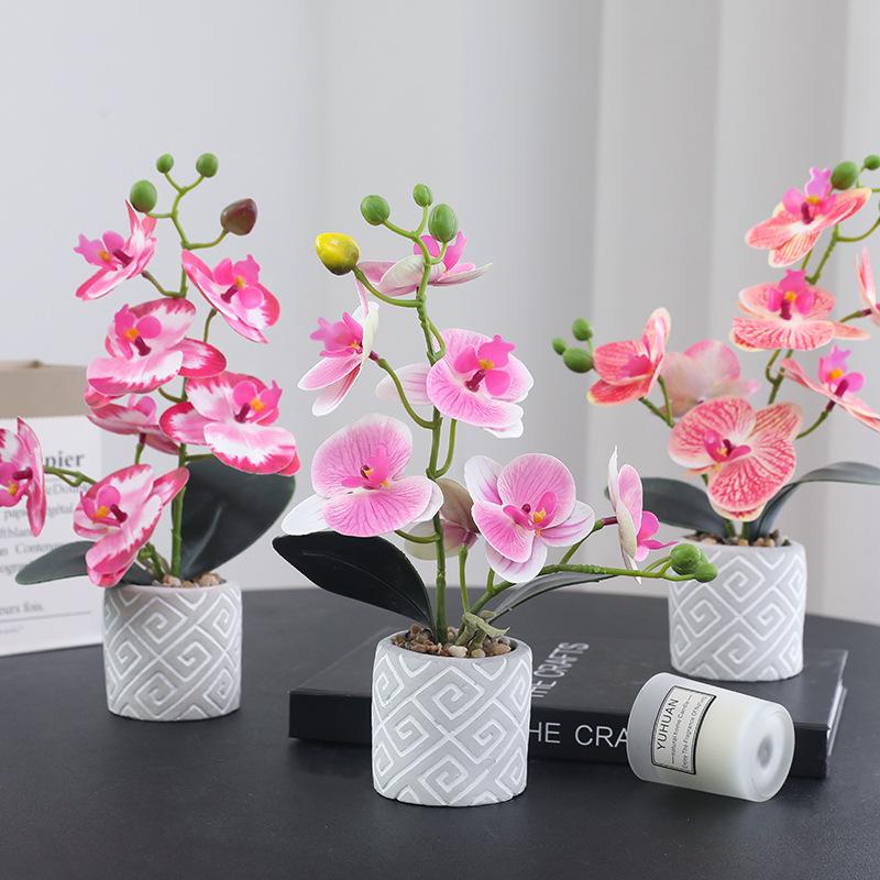 Simulated Phalaenopsis Potted Flower Finished Indoor Home Ornament Soft Rubber Phalaenopsis False Flower
