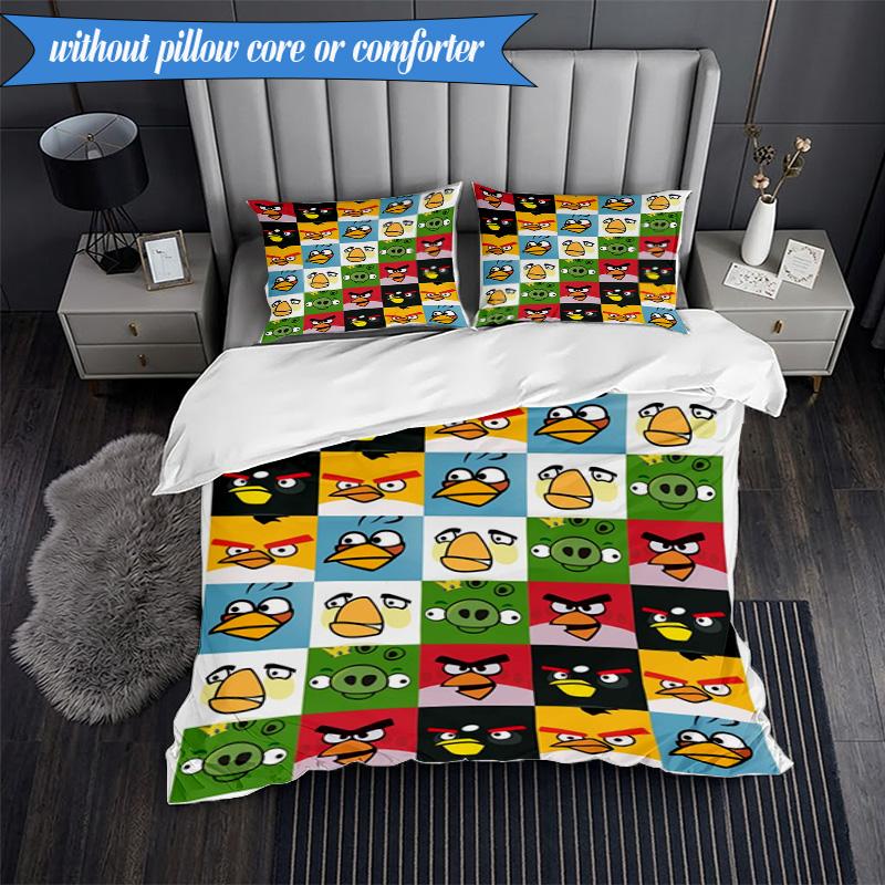 Red Birds Characters Collage 3pcs K-pop music group Bedding set,Ideal for Bedroom, Dormitory,Including Duvet Cover And 2pcs Pillowcases,Fan gifts