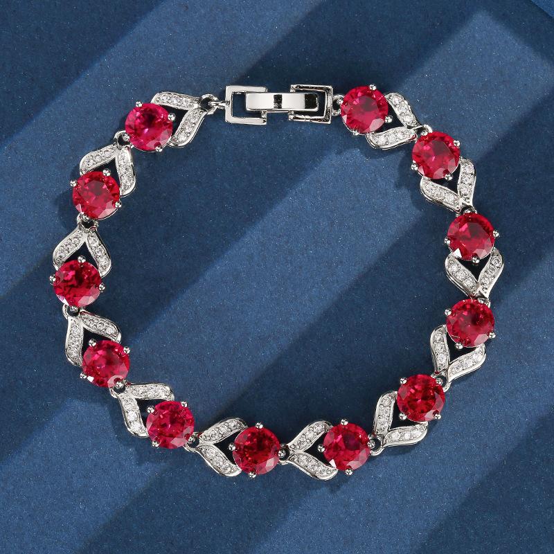 Jewelry Retro Simulation Corundum Light Luxury Full Diamond Retro Round Bracelet Main Stone 6.5Mm