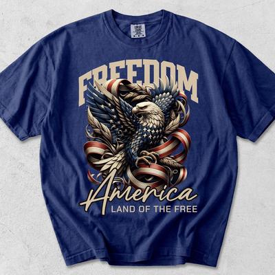 Freedom America Shirt Bald Eagle Graphic, Land of the Free Tee Vintage USA Shirt, Patriotic Pride T-Shirt, Comfort Colors