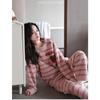 Thickened Coral Velvet Pajama Sets Women's Winter Pink Striped Velvet Home Wear with Velvet Autumn-winter Strawberry Set