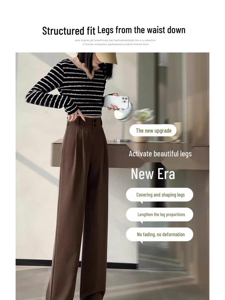 2026 Spring Women's High-Waisted Wide-Leg Suit Pants - New Style, Drapey, Straight-Leg