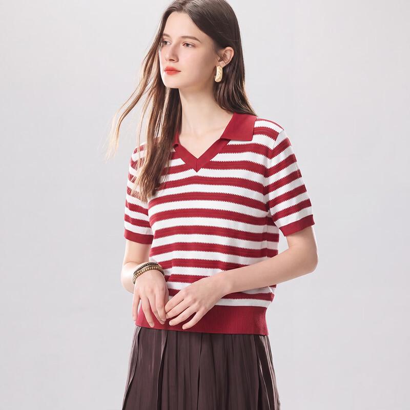 Snowforte Women s Silk Blend Striped Polo Knit T-Shirt L