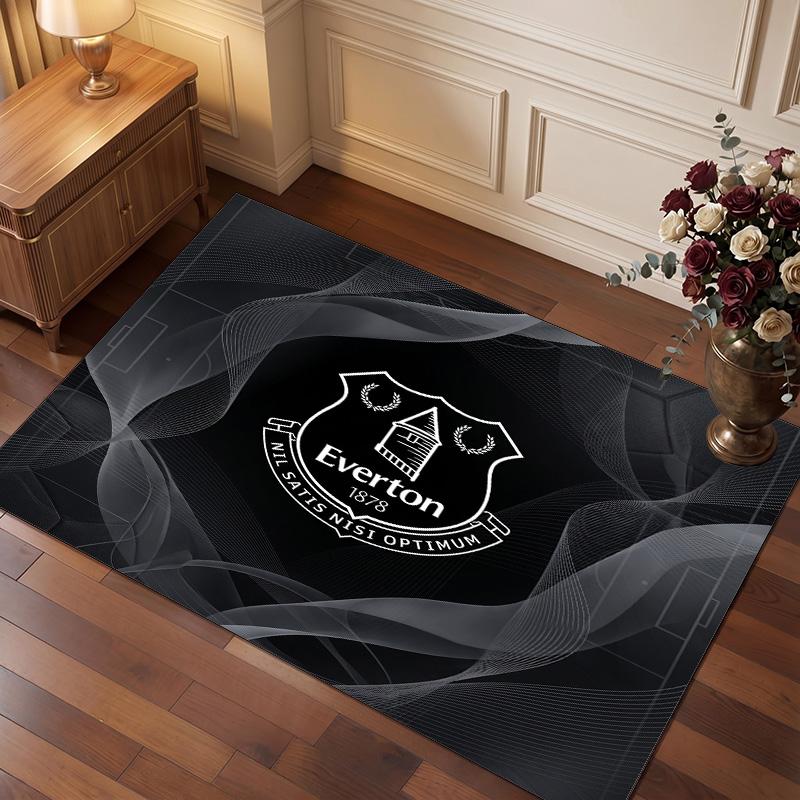Everton FC 1878 Golden Club Badge Area Rug Blue Wave Golden Ribbon Soccer Print Non Slip Rectangular Floor Mat Football Fan Living Room Decor Carpet