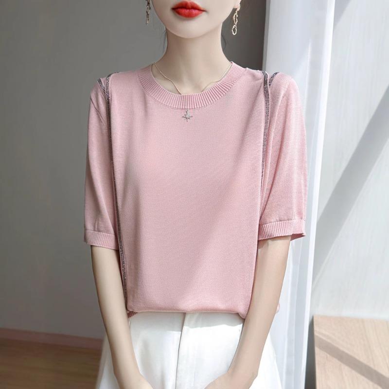 Tencel Round-neck Ironed Knitted Short-sleeved T-shirt A New Summer Versatile Thin Top