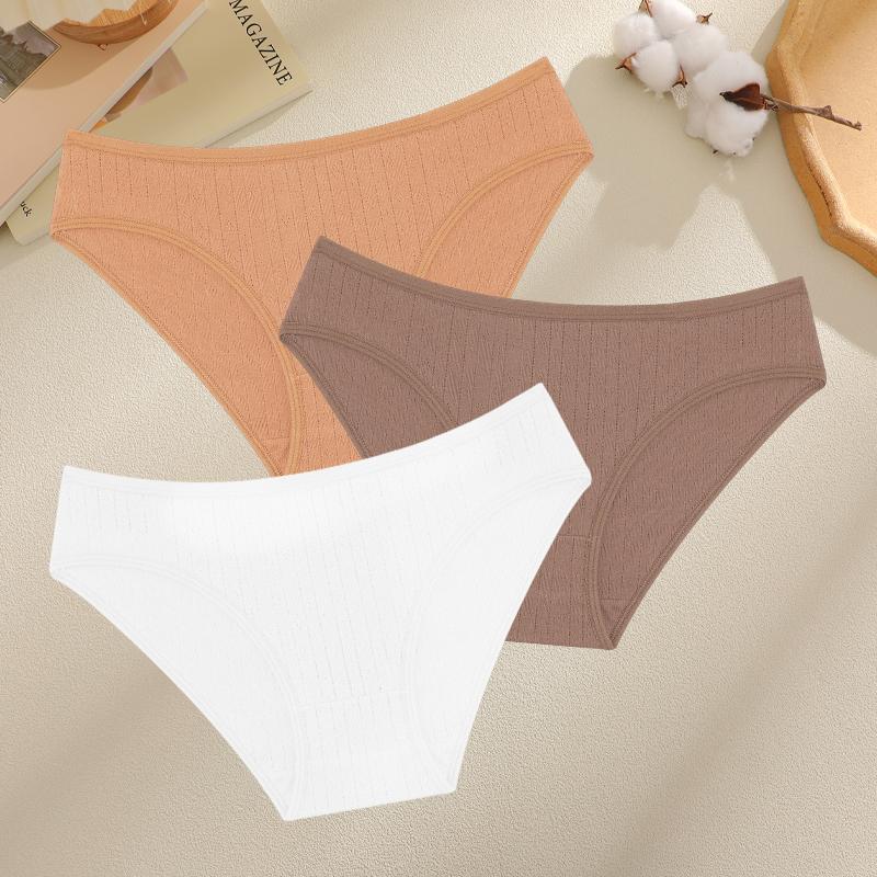 FINETOO 3PCS Women Seamless Cotton Panties Ribbed Low Rise Jacquard Underwear Elastic Comfortable Female Briefs Breathable Sexy Lingerie