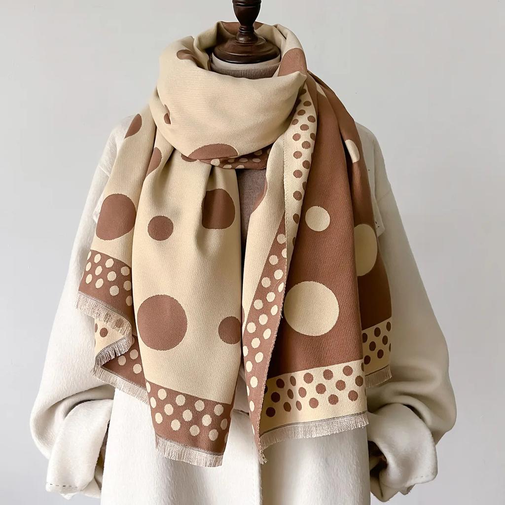 Women Luxury Winter Thick Warm Scarf Women Cashmere Shawl Dot Wraps Pashmina Neckerchief Bufanda Female Long Tessel Echarpe