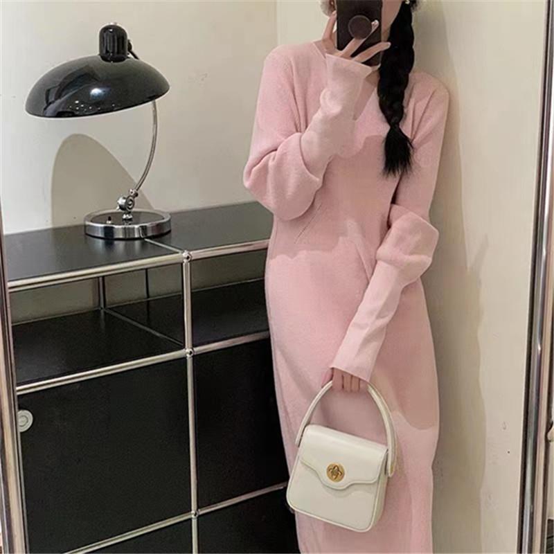 

YYFS Женская мода Повседневный Осень Зима Однотонный Принт Длинный Рукав V-образный Вырез Свитера Size: One Size розовый