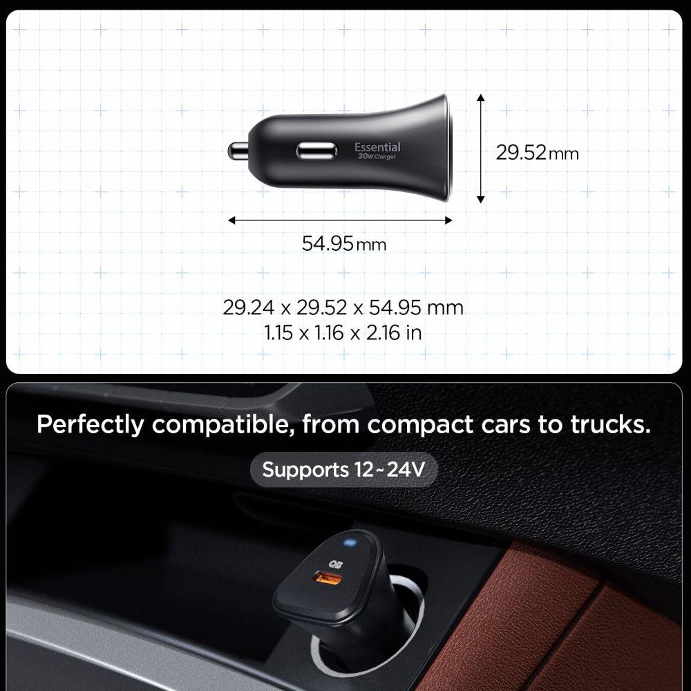 Spigen Essential Ev301 1-Port Car Charger 30W Black