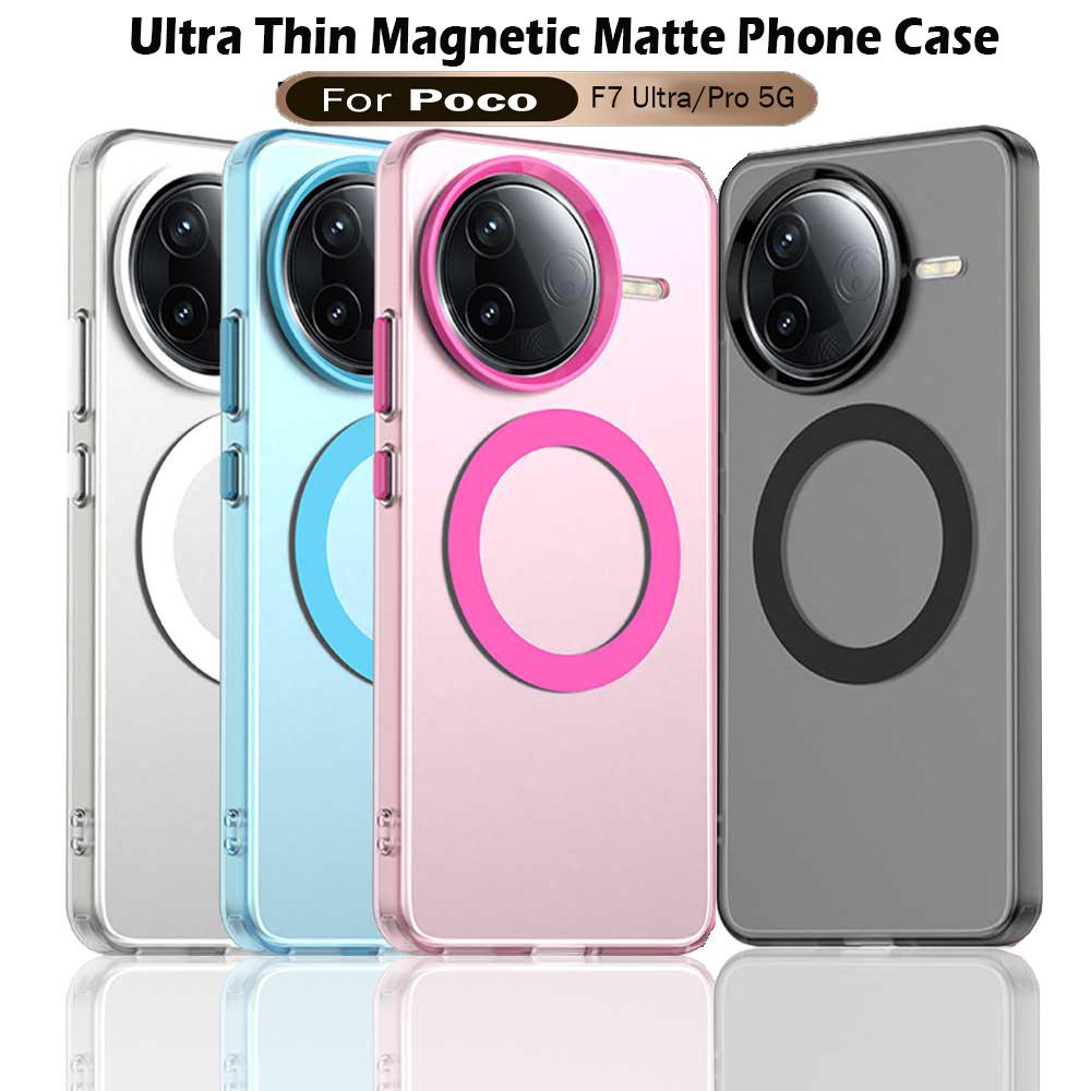 Magsafe Matte Phone Case For Xiaomi Poco F7 Ultra F7 Pro Magnetic Wireless Charging For Redmi K80 K80 Pro Shockproof Back Cover