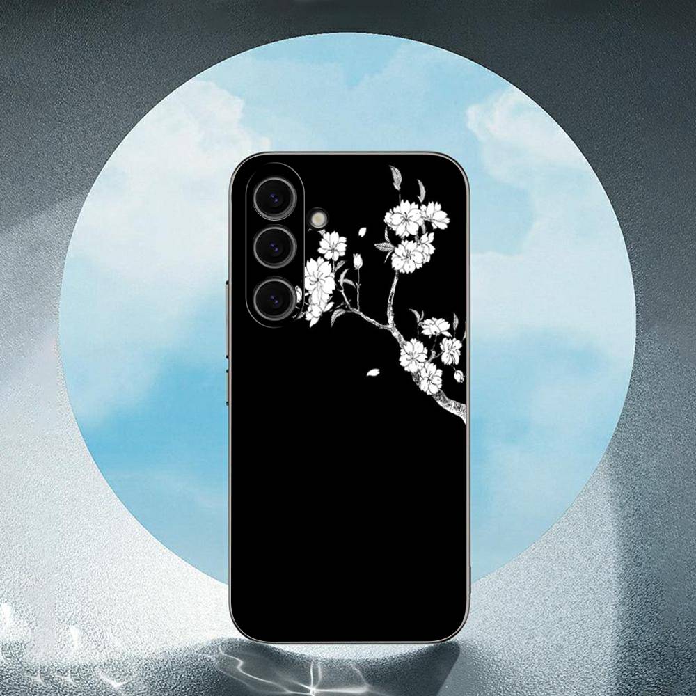 Black White Flower Luxury Black Phone Case For Samsung Galaxy S23 S24 S25 Ultra S22 Plus S21
