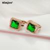 SIMJOO Stylish Copper Set Zircon Earrings for Women with Personalized Vintage Luxury Green Square Gem Earrings