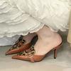 Fashion Leopard Pointed Toe Buckle Stiletto Women Heels Sexy Party Comfort Designer Mixed Color Dress Shoes Slides Women Shoes
