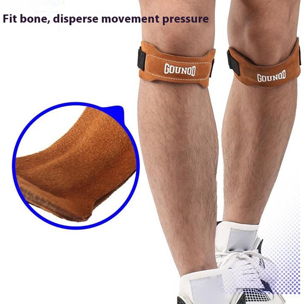 GOUNOD H15 1Pc Sports Compression Knee Strap Double Layer Cowhide Leather Patella Support for Running/Cycling