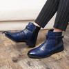 Men’s Chelsea Short Boots Mid-calf Boots Tuxedo Ankle Boots for Men Pointed Toe Retro Blue Boots Large Size