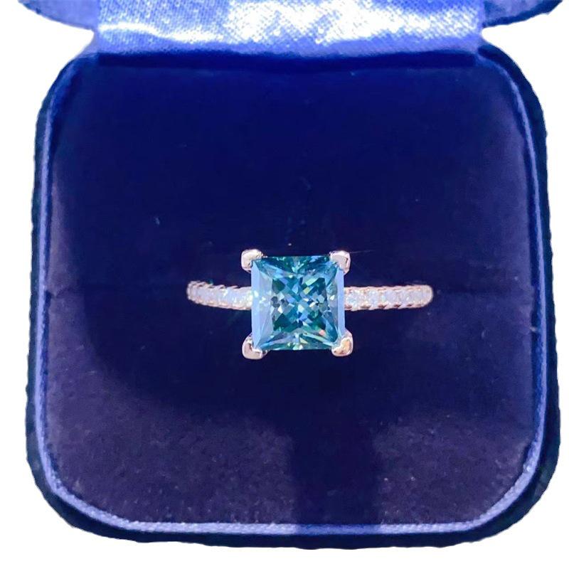 Rose Gold Princess Cut Green Moissanite Ring with AU750 Rose Gold Plating and Certificate
