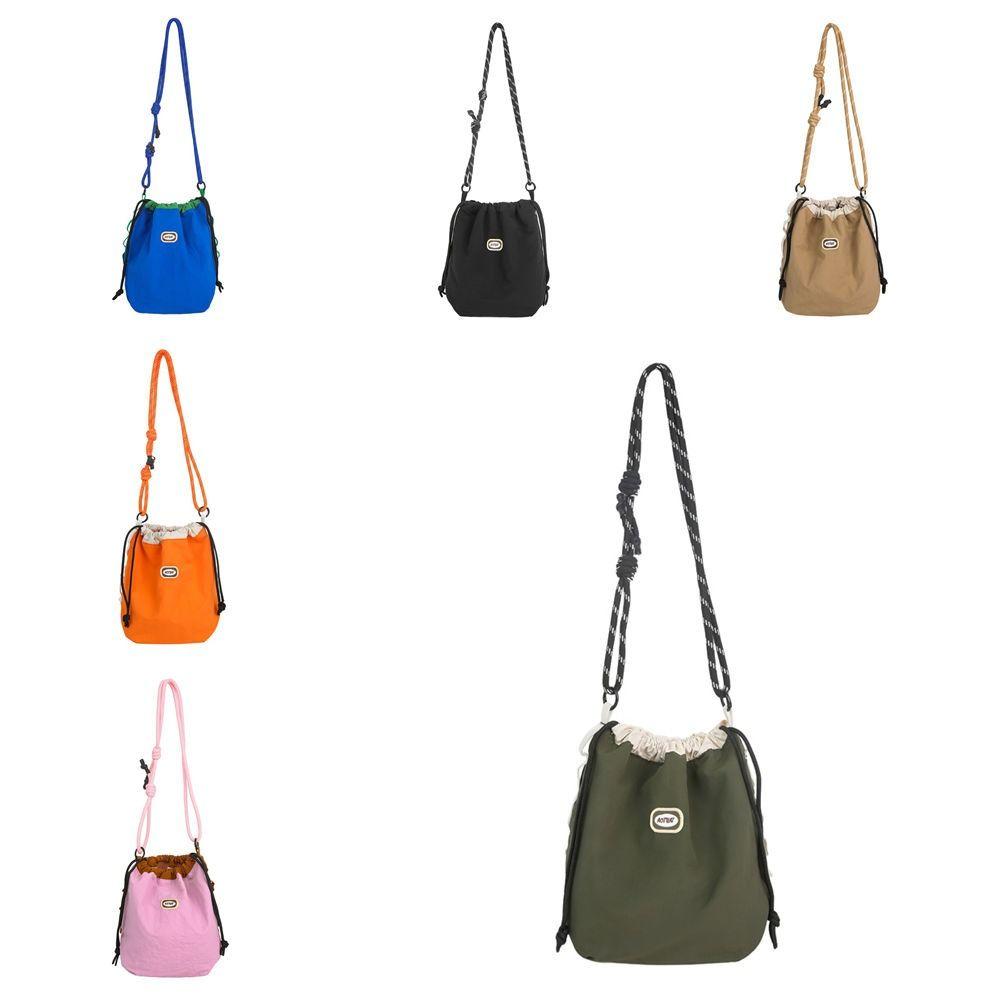 Sports Nylon Shoulder Bag Solid Color Mobile Phone Pack Waterproof Drawstring Crossbody Bag Daily