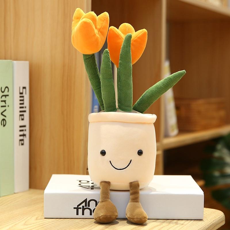 Adorable Lifelike Tulip Plush Toy Comfortable Soft Flower Pot Doll For Home Decor
