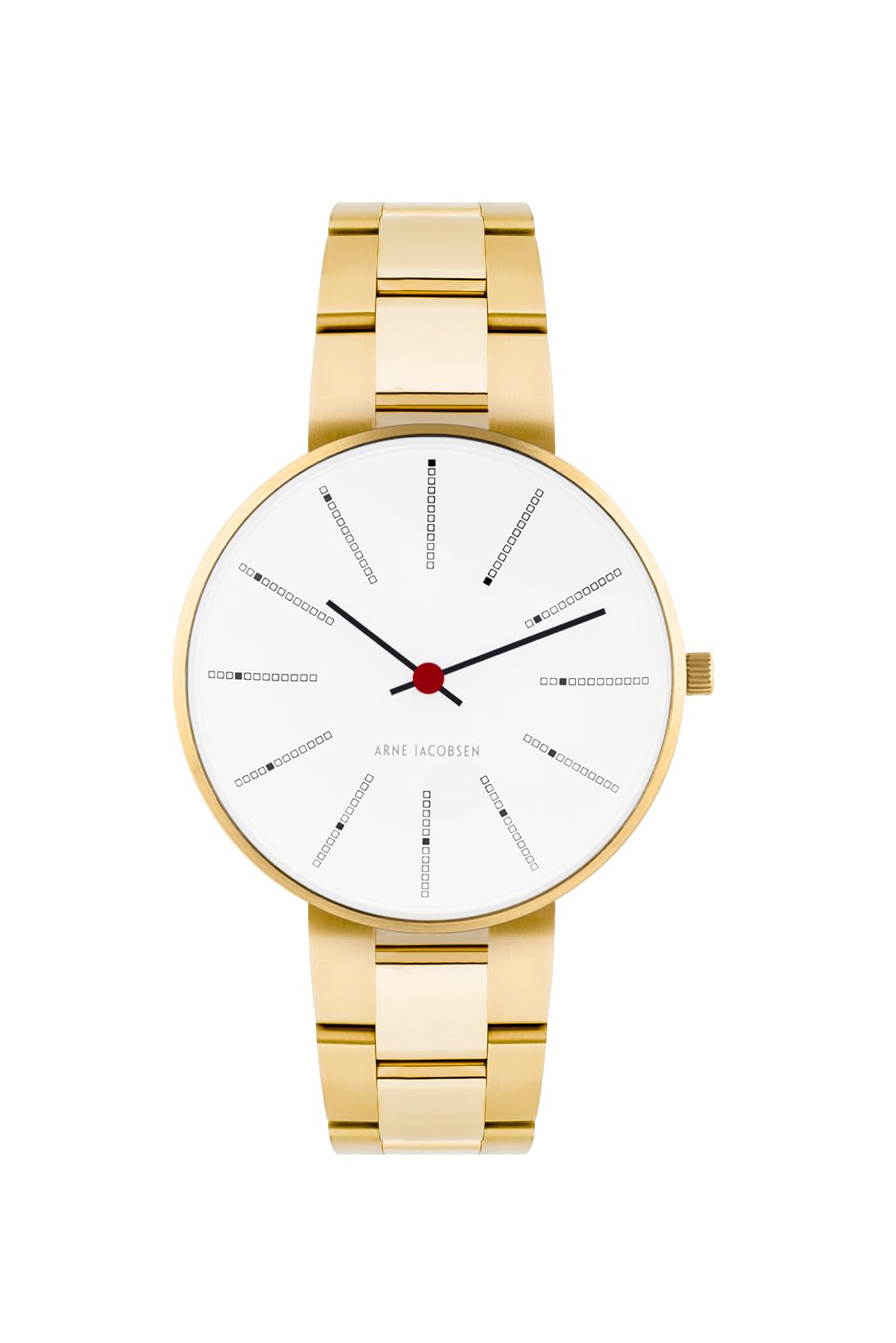 

ARNE JACOBSEN BANKERS 53107-1629 34mm Watch with Scandinavian Design, Water Resistant (Quiet Design with No Second Hand), White Gold Bracelet