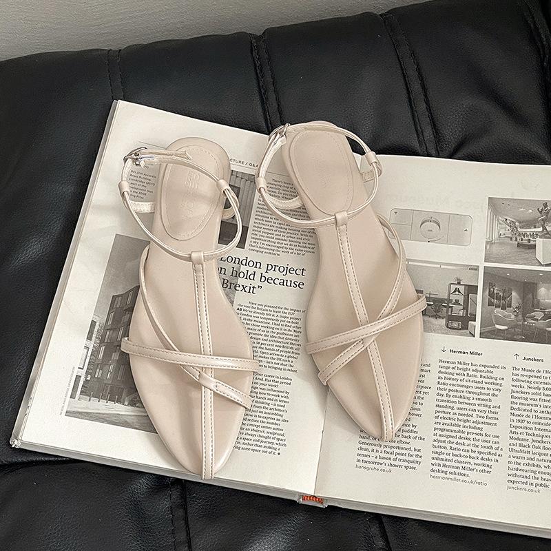 

Wedge heel high heel strap fashion sandals fairy shoes 2025 new summer French with skirt thin strap Roman shoes 40 бежевый