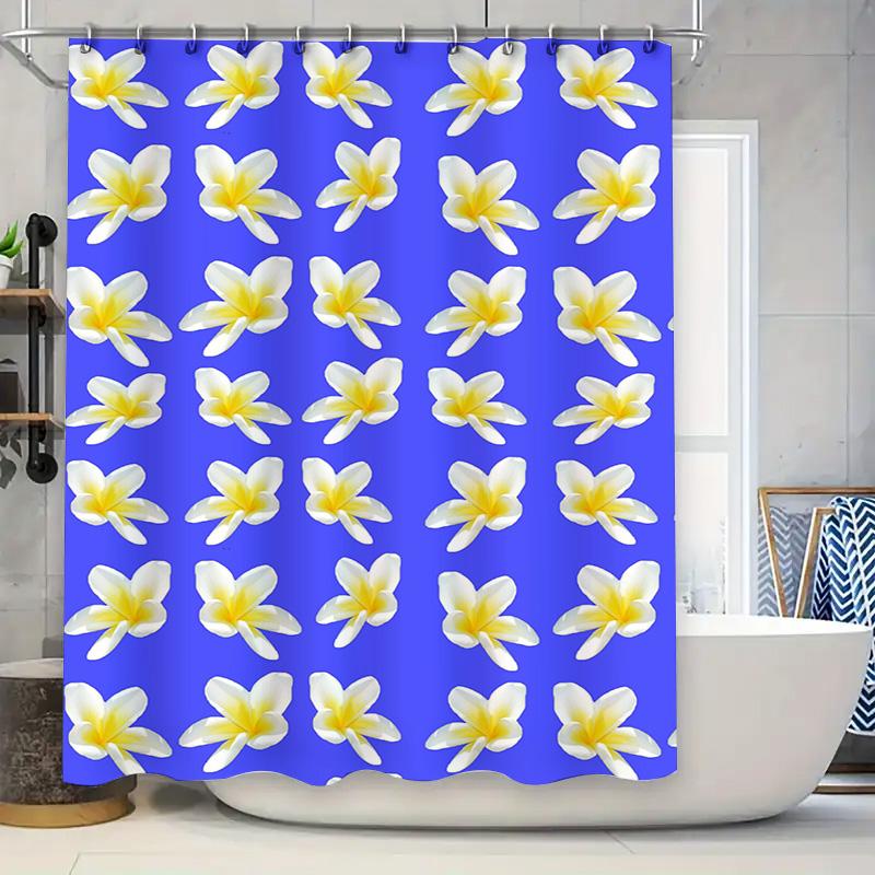 

Bright Floral Shower Curtain Decorative Bath Mat Non-Slip Waterproof Bathroom Liner For Home Decoration Blue White Frangipani 3D W60H190(CM)-1 Pcs