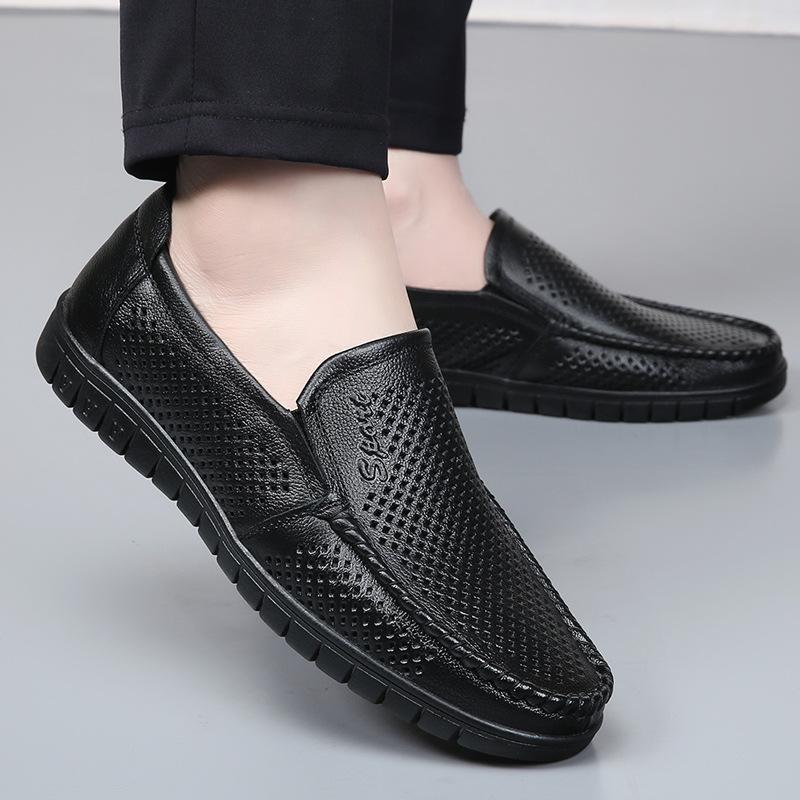 

Summer men s leather sandals men s leather hollowed-out breathable casual hole shoes middle old dad shoes 38