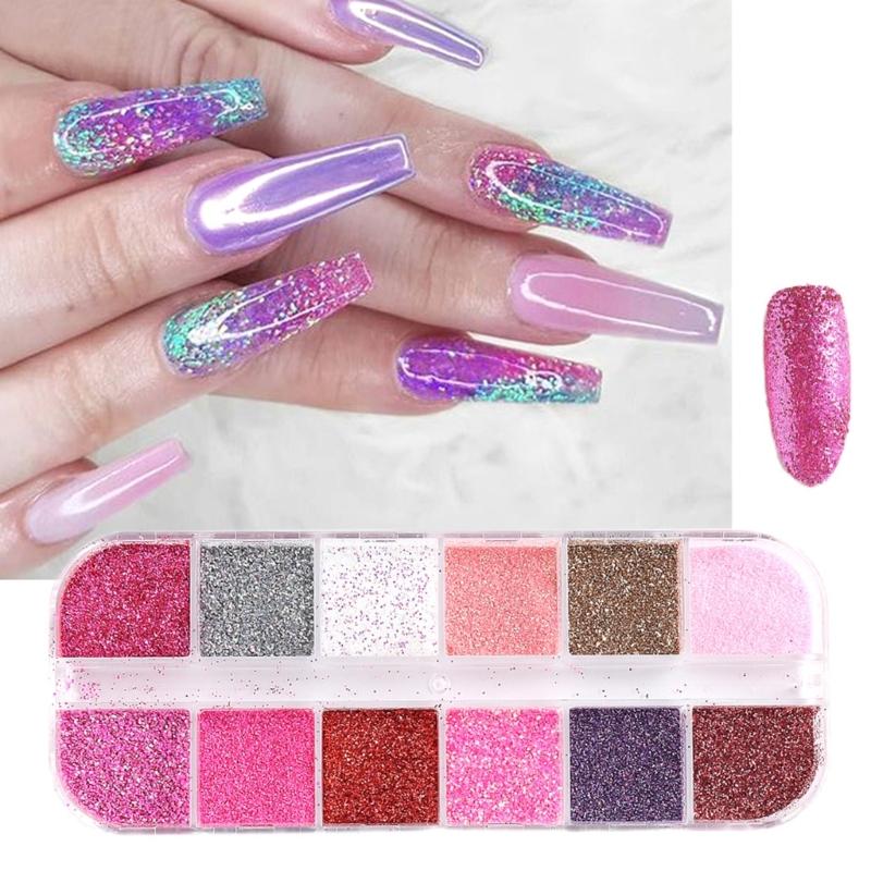 6/12Color Diamond Nail Powder Sparkling Nail Glitter Dust Shining Flakes for Acrylic Nail Polish DIY Nail Art Decoration
