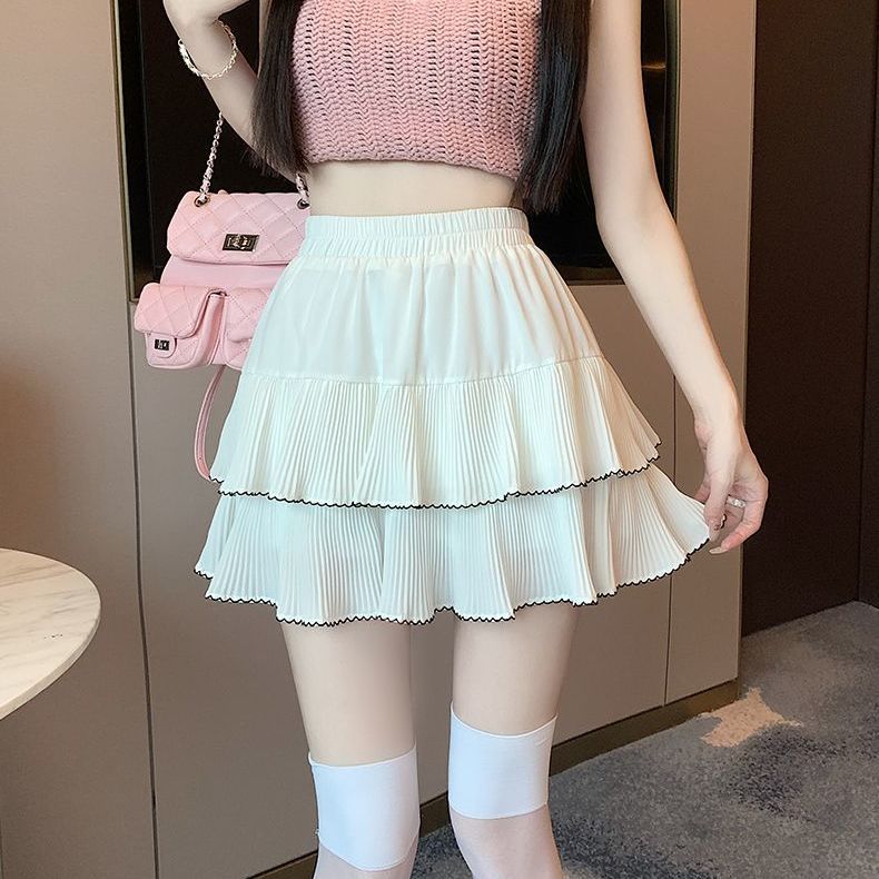 A-line Skirts Women Elastic Waist Cake Puffy Casual Young Daily Sweet Lovely Girls Streetwear Popular Summer Balletcore Harajuku