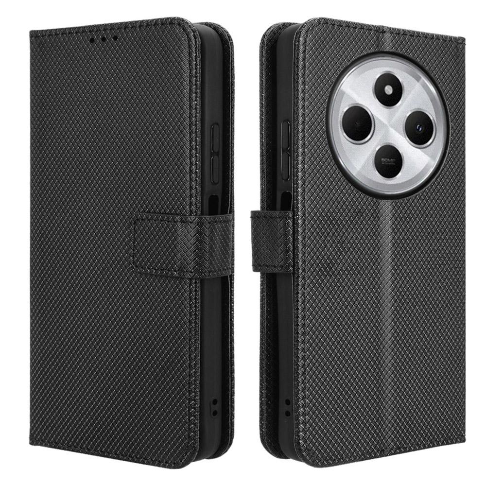 

For Xiaomi Poco C75 4G/Redmi 14R 5G/14C 4G/A4 5G Case PU Leather Diamond Texture Wallet Phone Cover Black