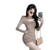 2026 Spring and Autumn Clothing New Pure Desire Sexy Hollow Slim Skinny Hip Wrap Skirt Foreign Style Folded Long Sleeve Bottom Dress