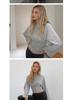 2026 Women's Solid Color Cinched Waist Long Sleeve Top - Fashionable Round Neck, Wide Sleeve.