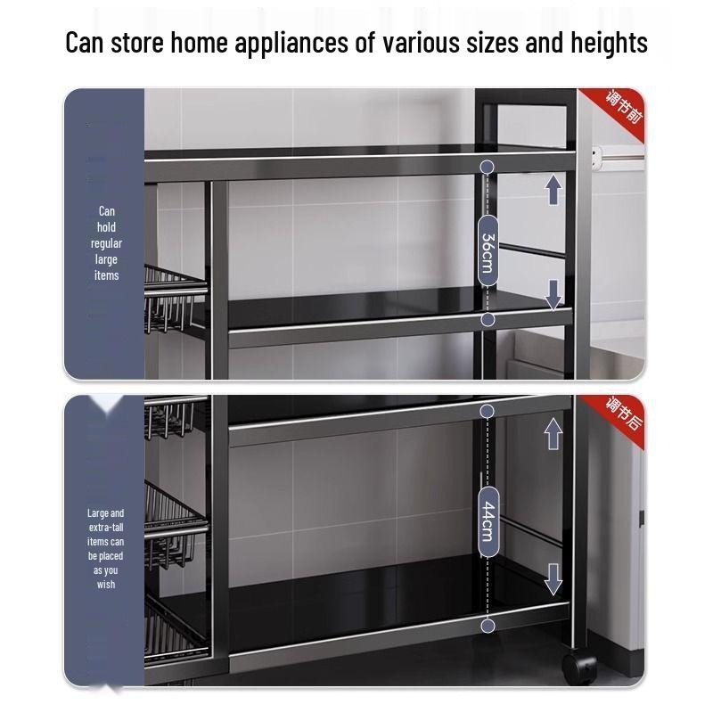 Floor-standing Multi-layer Kitchen Shelf for Cookware, Vegetables, Microwave, and Snacks