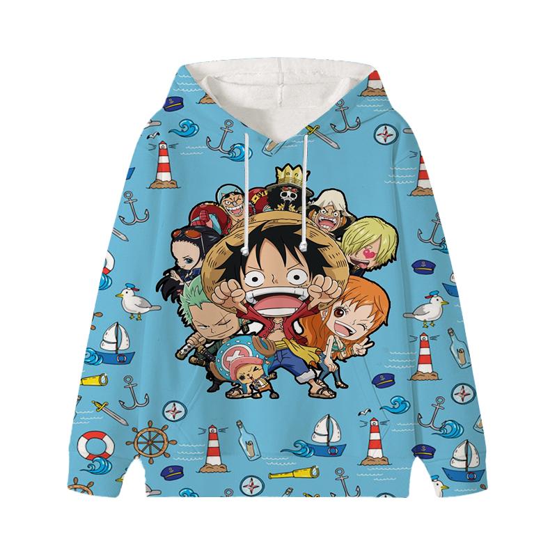 Sudadera con capucha de One Piece Luffy Wanted para niños, otoño e invierno, jersey de terciopelo para niños, ropa informal para niños, niñas y niños, sudaderas con dibujos animados Kawaii