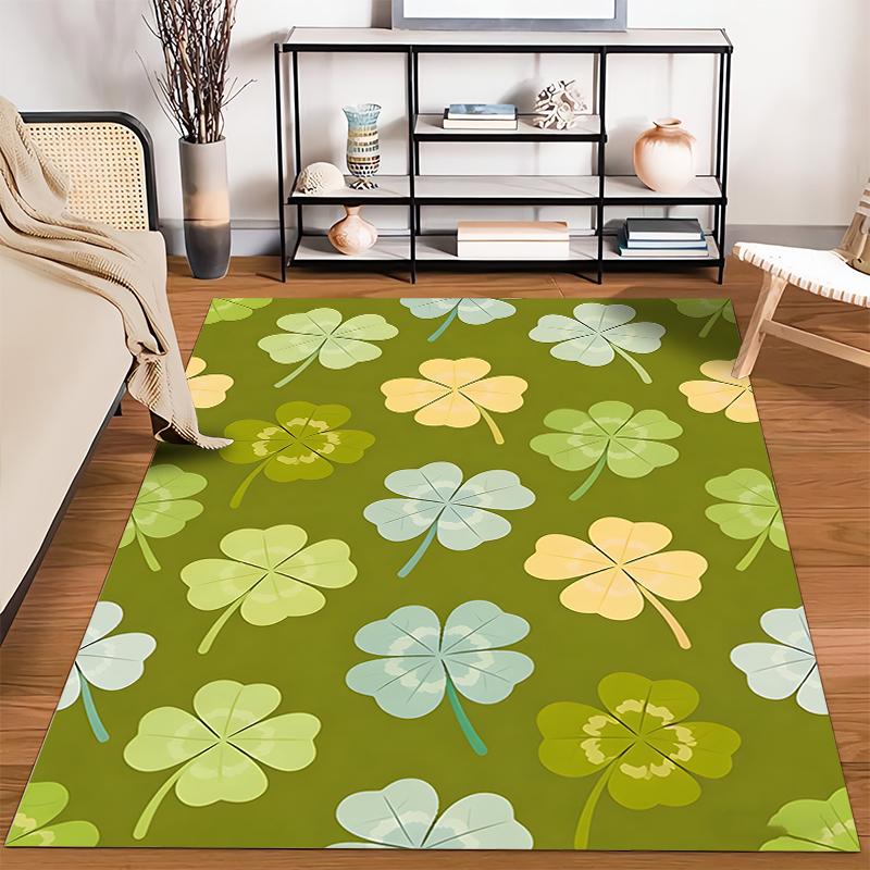 Four-Leaf Clover Printed Carpet, Green Luck Theme Decorative Rug Suitable for Use As an Anti-slip for Living Room Bedroom Sofas