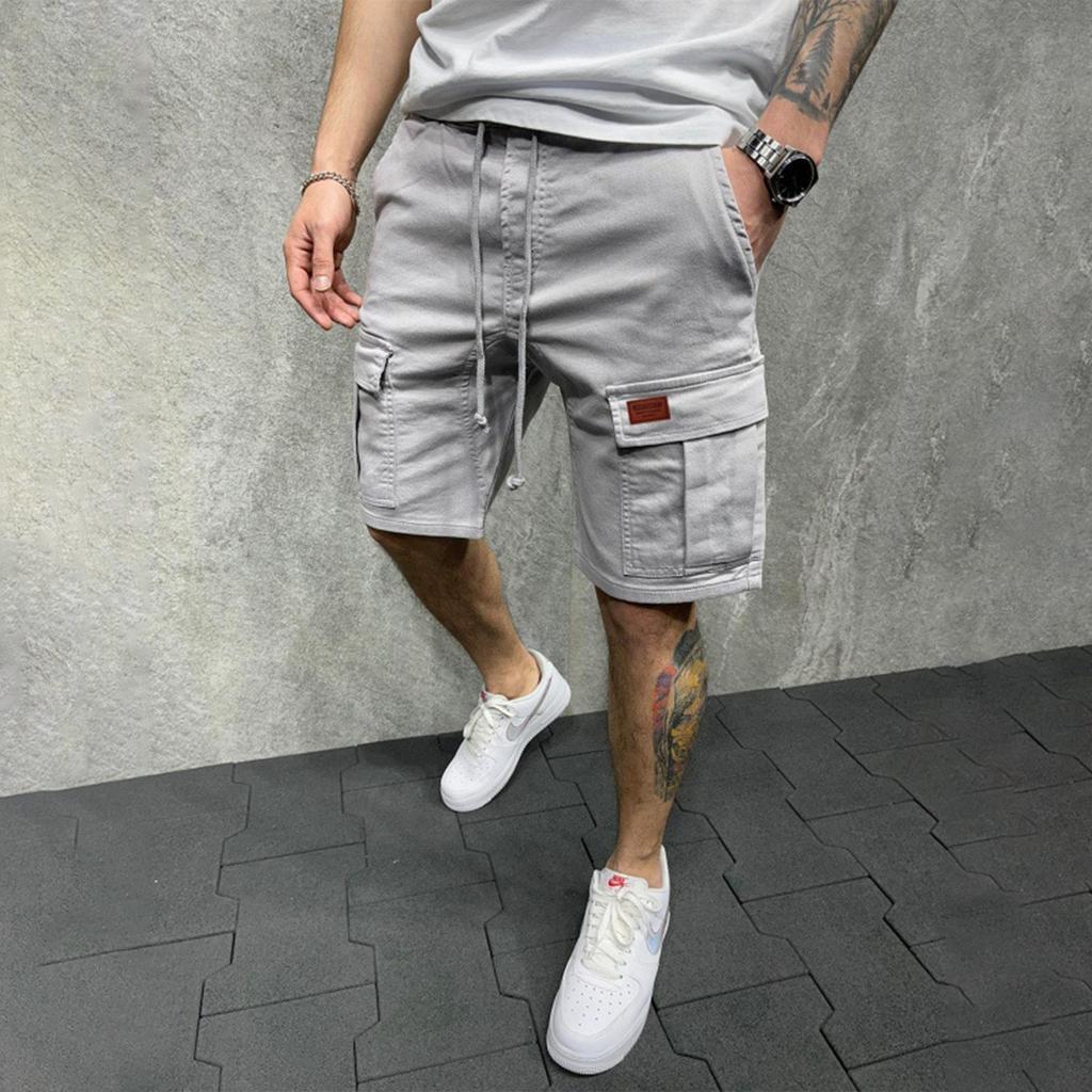 Men's Multi Pocket Cargo Shorts Relaxed Fit Straight Leg Athletic Five Pocket Shorts with Drawstring Waistband for Outdoor Activities