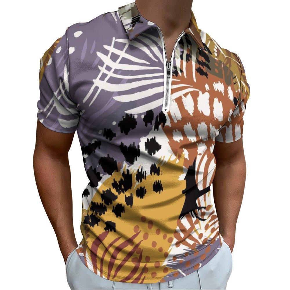 Giraffe Print Short Sleeve Polo, Half-Zip Collar, Stylish Casual Top