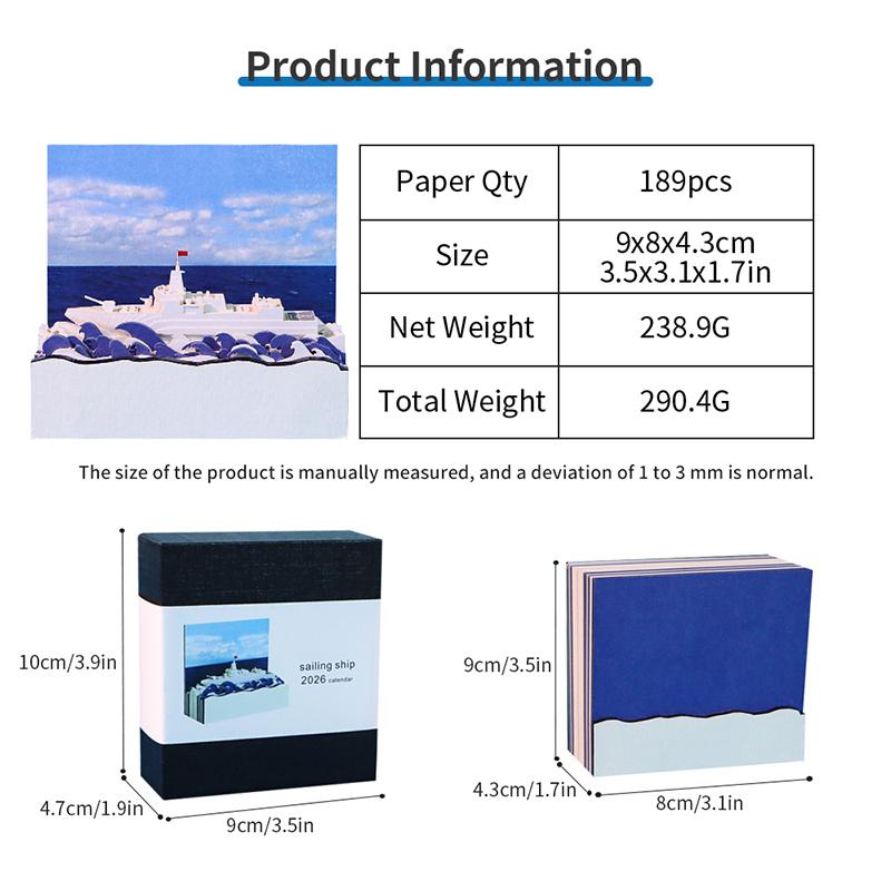 Time Piece Calendar 2026 Desk Calendar 3D Tear-Away Calendar Paper Carving Art Memo Pad Notepad Gift For Christmas Housewarming