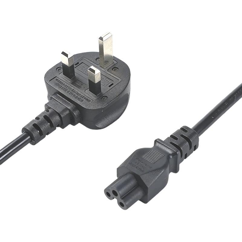 UK Certified 13A Fused C5 Power Cord, 1.5m Cable for Laptop/Monitor with BS Standard & Flower Tail Design UK 3-pin cloverleaf tail