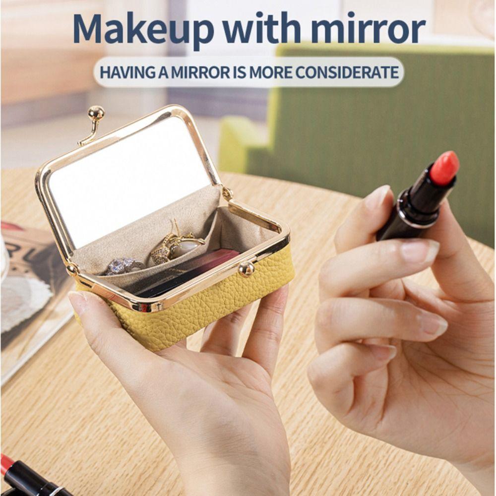 Avec Miroir de Maquillage Sac à Bijoux en Cuir Portable Fermeture Baiser Porte-Monnaie Sac à Maquillage Rangement pour Bijoux
