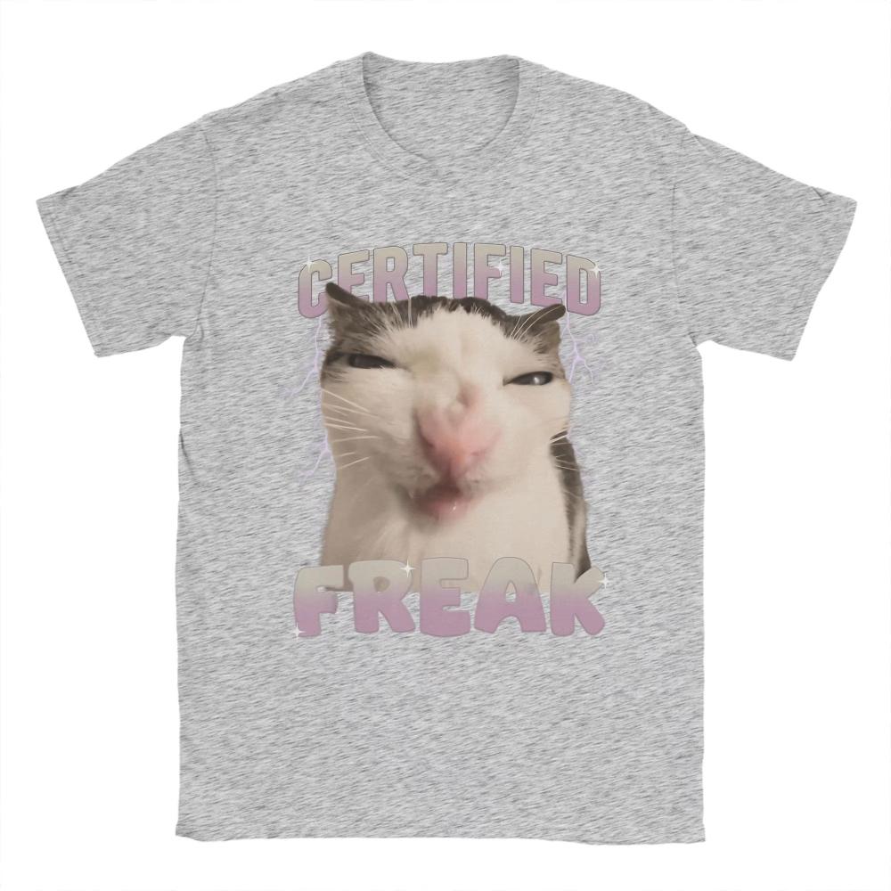 Zertifizierter Freak Lustige Katze Meme Herren- und Damen-Print T-Shirts Verrücktes T-Shirt Kurzarm O-Ausschnitt T-Shirts Baumwolle 3XL Kleidung