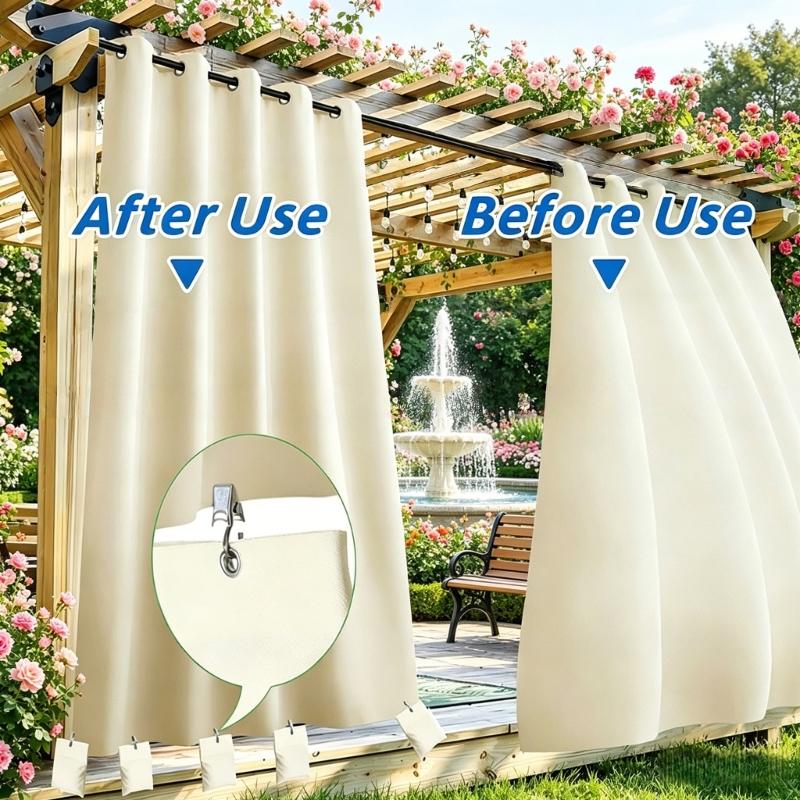 8PCS Curtain Weight Bags Outdoor Drapes Bottom Weighted Empty Sandbag with Metal Retainer Clips Set for Stability