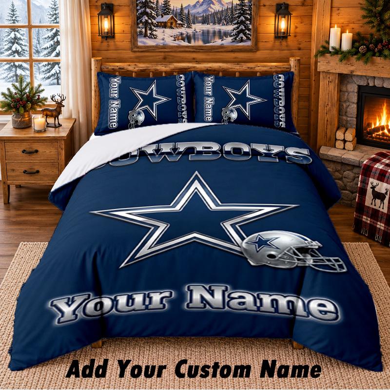 Dallas Cowboys Pattern Bedding 3Pcs Set Custom Name, Bed Sheet And Pillowcases For Home Bedroom