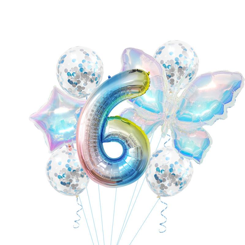 Colorful Transparent Butterfly Balloon Set Birthday Party Gradual Change Digital Birthday Party Decoration Supplies