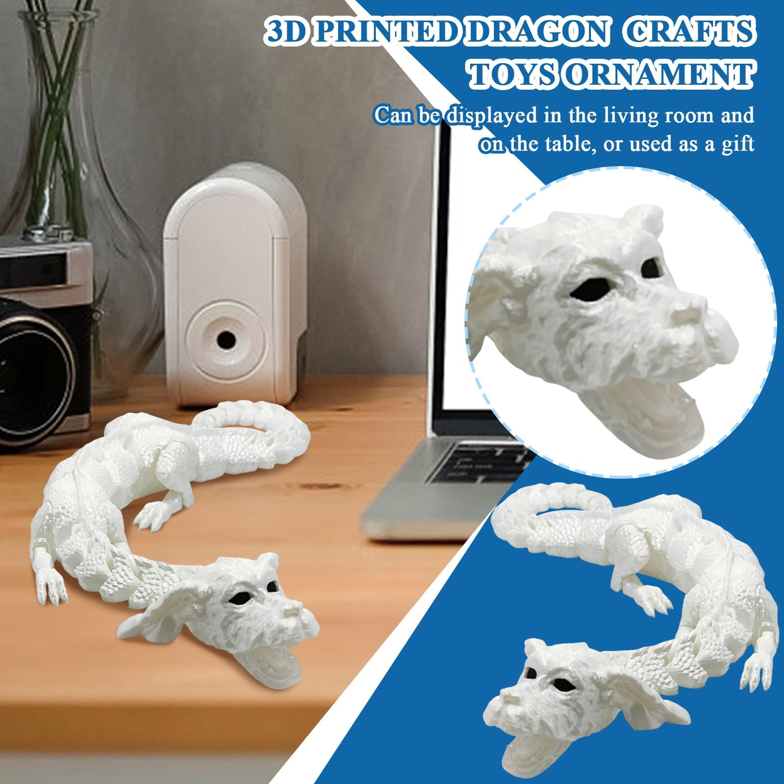 

3D Printed Dragon Dog Dragon Crafts Toys Ornament One Size білий