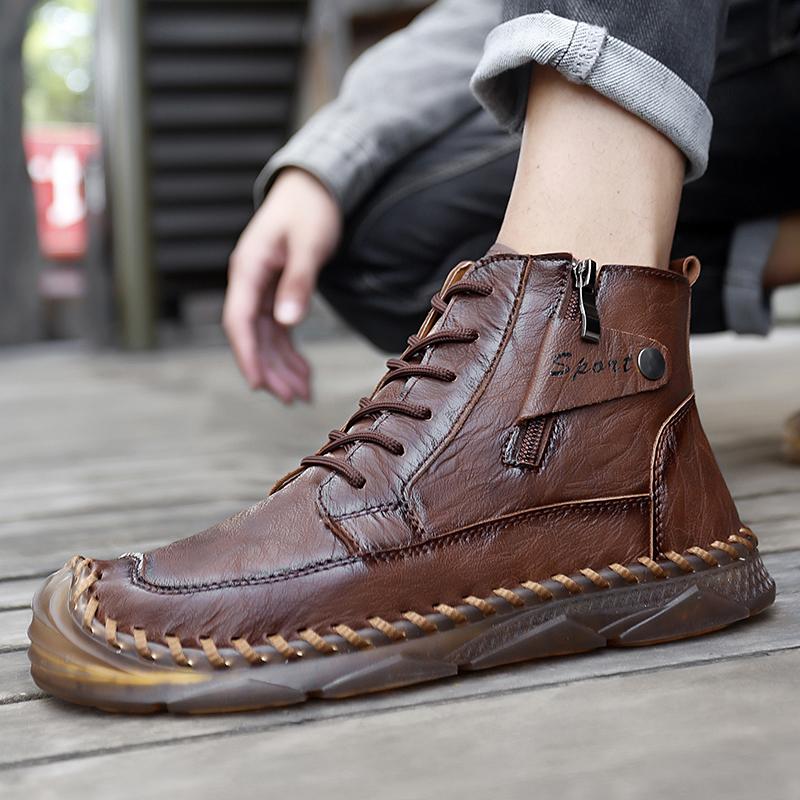 Fashion Winter Mens Outdoor Boots Luxury Handmade Leather Platform Hking Boots for Men Casual Shoes High Quality Warm Male Ankle Boots