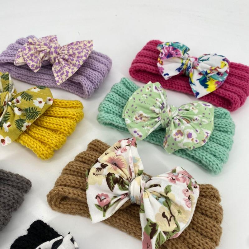 New children's headband headband, printed bow knitted wool headband, baby headgear hair accessories Baby